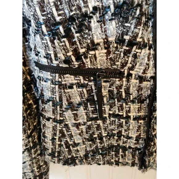 Ann Taylor Tweed Boucle Wool Blazer Women’s 8 Black Grey Blue Jacket Zip Office - Picture 6 of 8